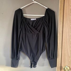 Blue Blush Black Ribbed Bodysuit